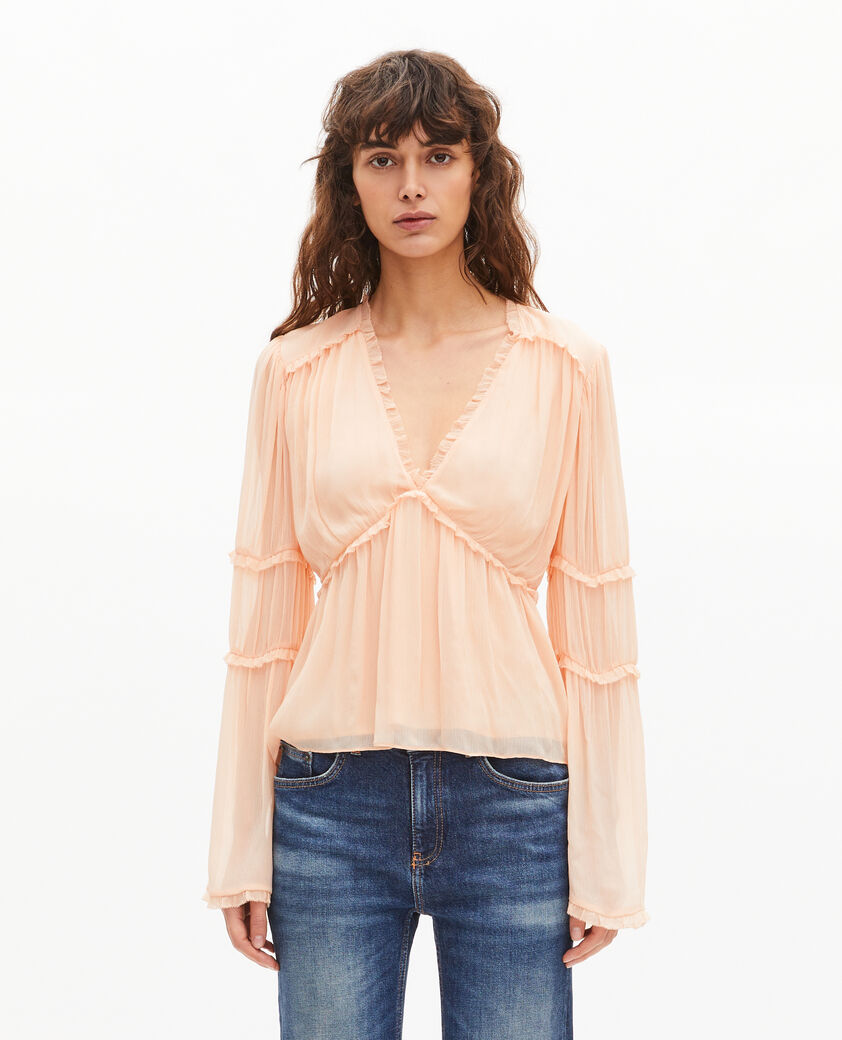 The Kooples FEMME NUDE POUDRE top avec volants p&ecirc;che