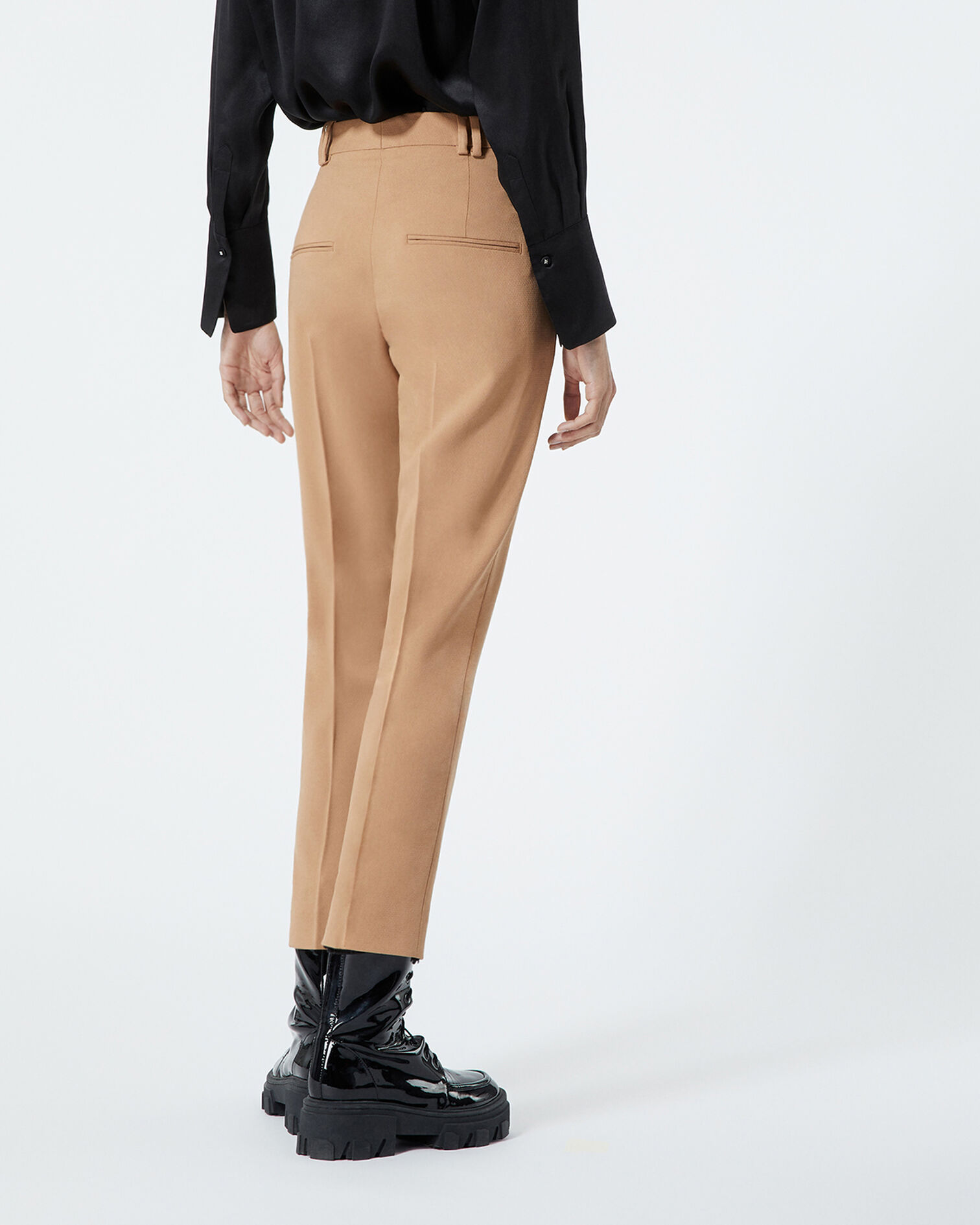 Straight wool camel pants w/pockets, CAMEL, hi-res image number null