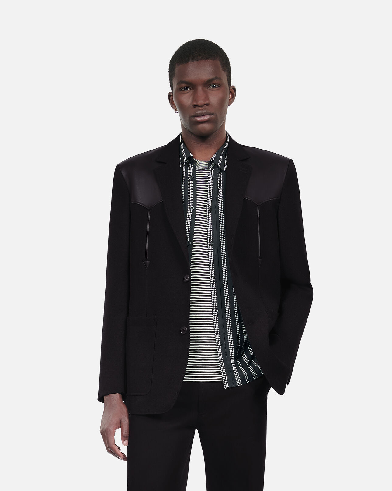 The Kooples MEN BLACK black wool jacket with lambskin details