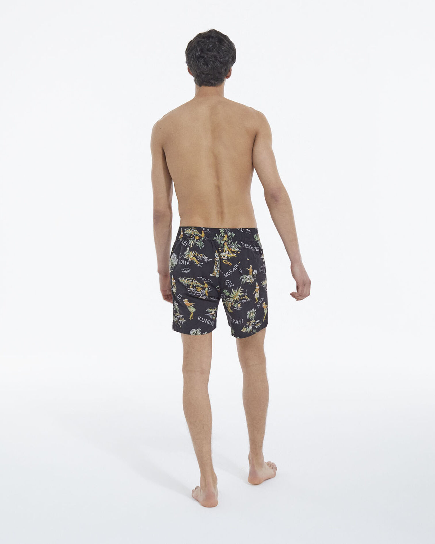 Schwarze Badehose mit Hawaii-Print, BLACK, hi-res image number null