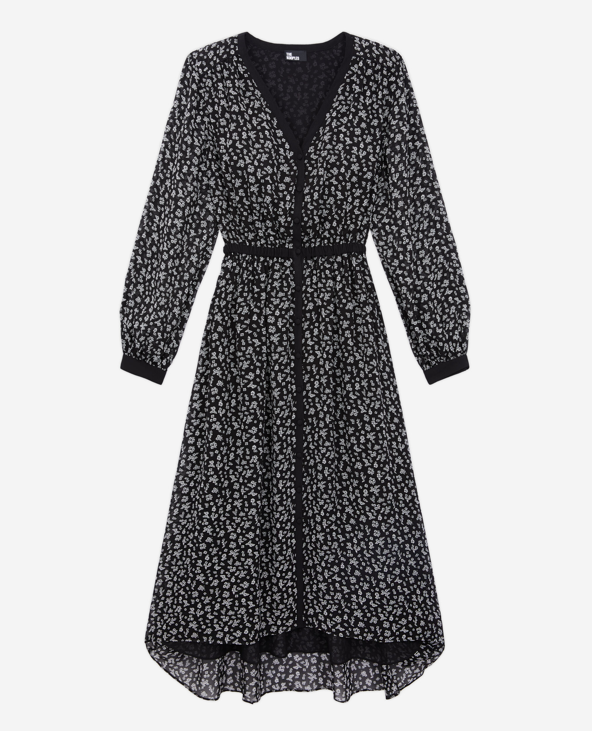 Long printed dress with buttoning, BLACK-ECRU, hi-res image number null