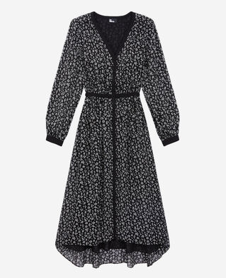 The Kooples F BLACK-ECRU long printed dress with buttoning