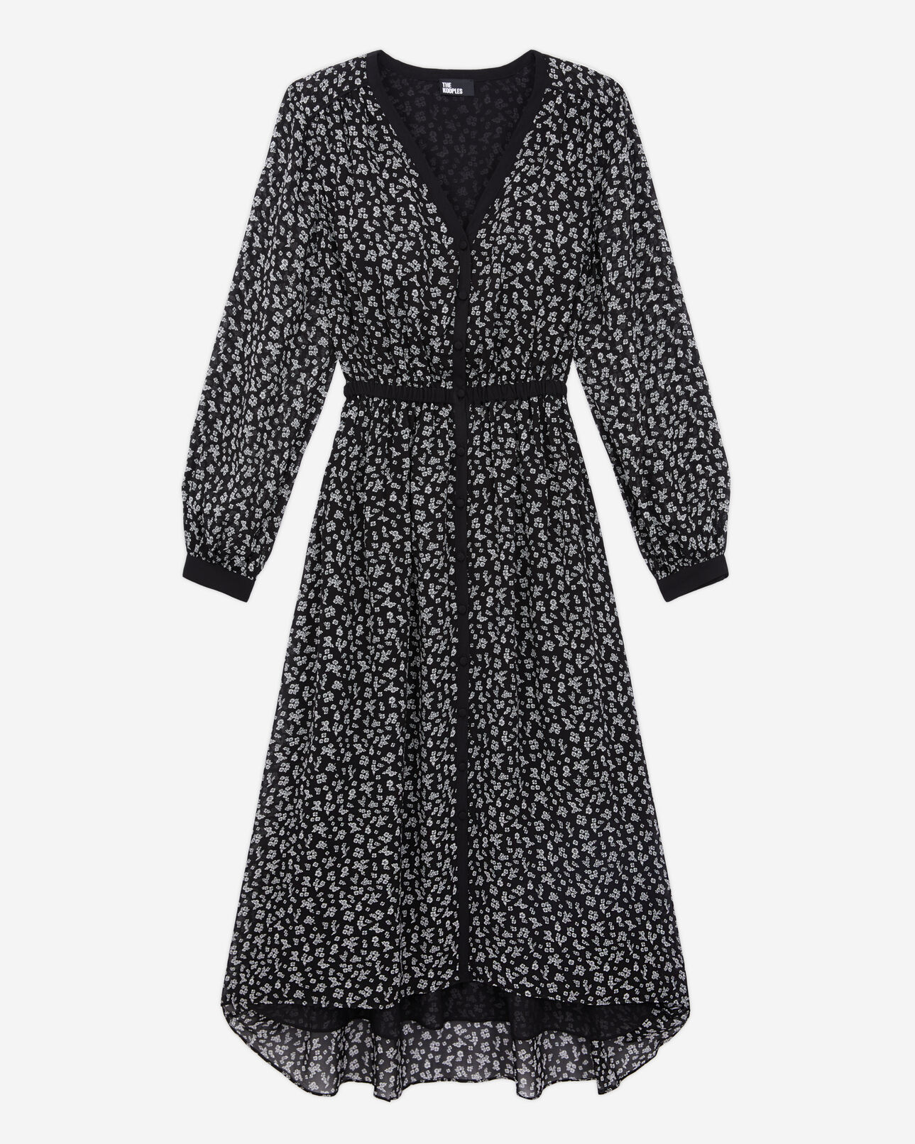 The Kooples WOMEN BLACK-ECRU long printed dress with buttoning
