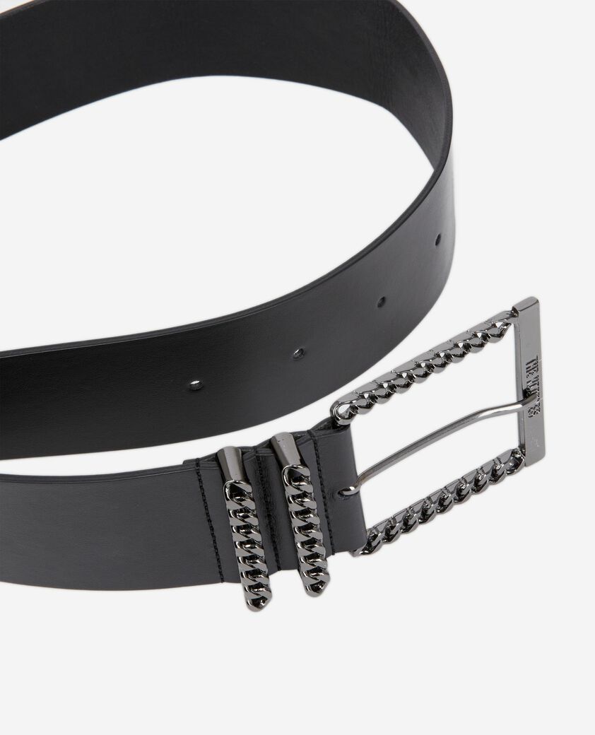 The Kooples FEMME BLACK ceinture en cuir avec boucle chaîne noire