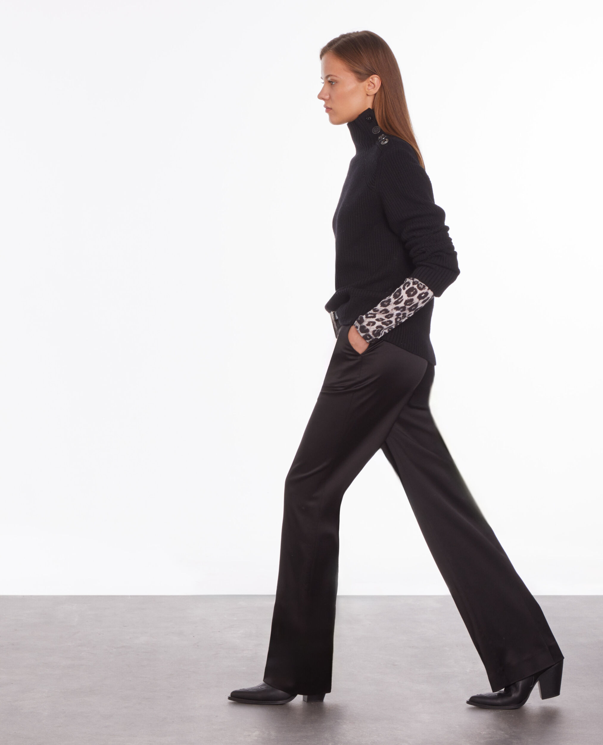 Black wool sweater with bijou buttons, BLACK, hi-res image number null