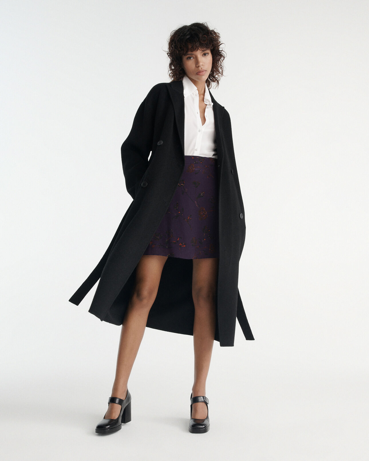 The Kooples WOMEN BLACK oversized double-faced black wool coat