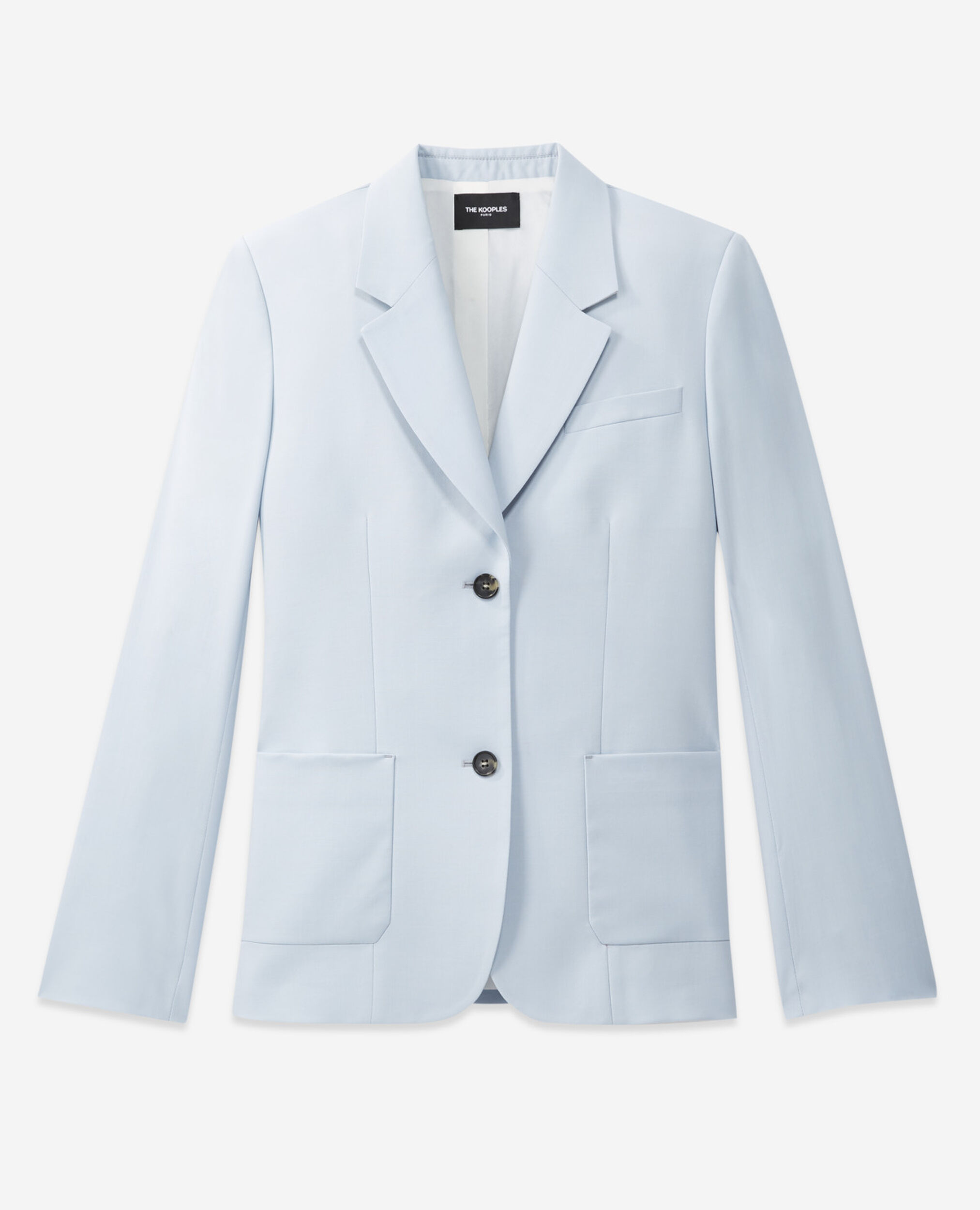 Sky blue wool straight formal jacket, LIGHT BLUE, hi-res image number null