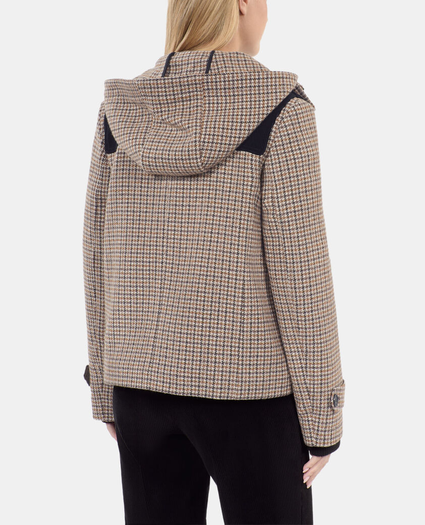 The Kooples FEMME BEIGE-BROWN caban à capuche pied de poule beige