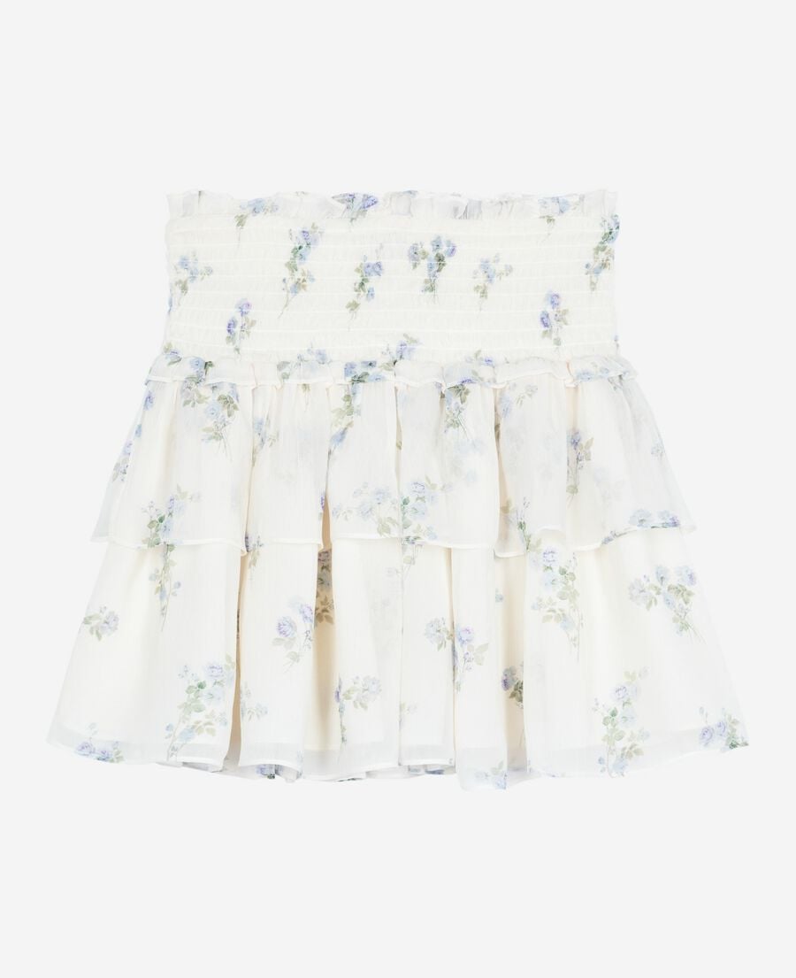 The Kooples F WHITE / SKY BLUE white floral print short skirt with ruffles