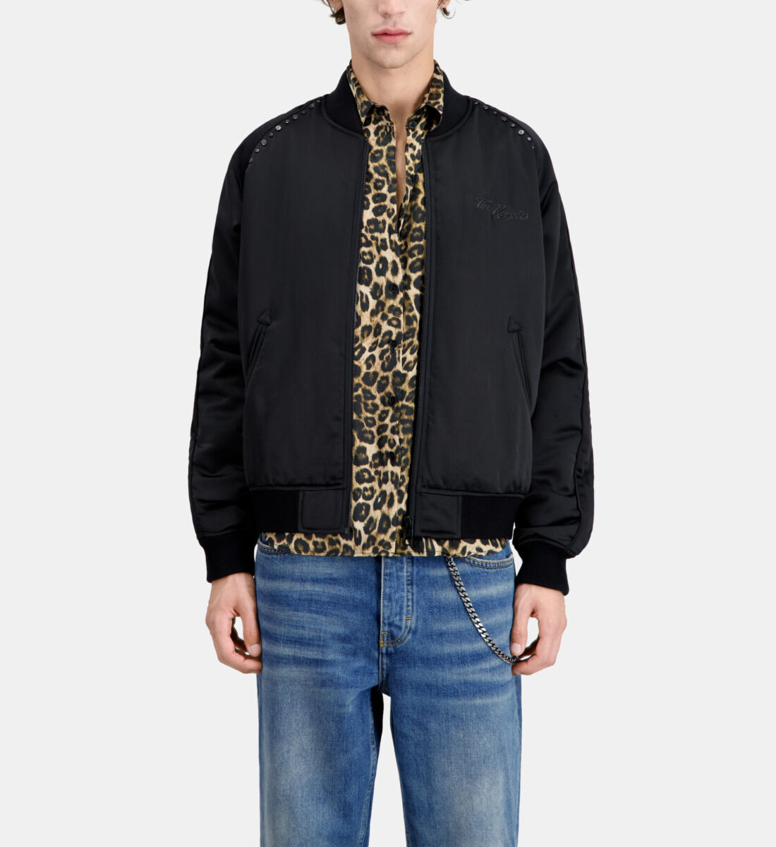 Blouson noir avec broderie Wild tiger The Kooples France