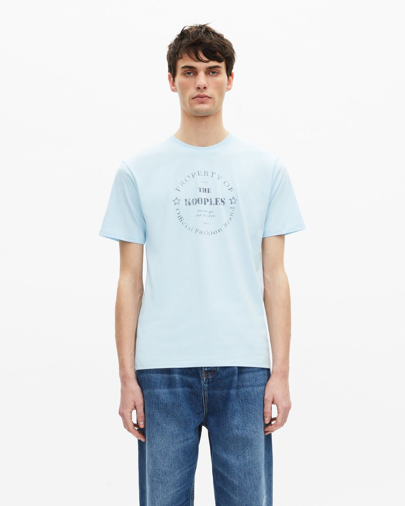 The Kooples MEN BABY BLUE t-shirt with light blue screen printing
