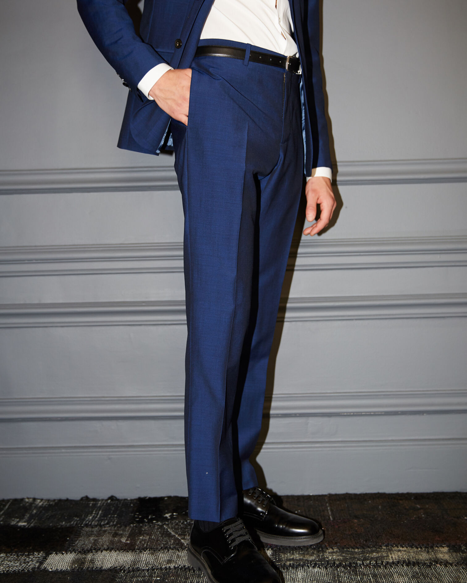 Pantalon costume laine bleu marine, BLUE, hi-res image number null