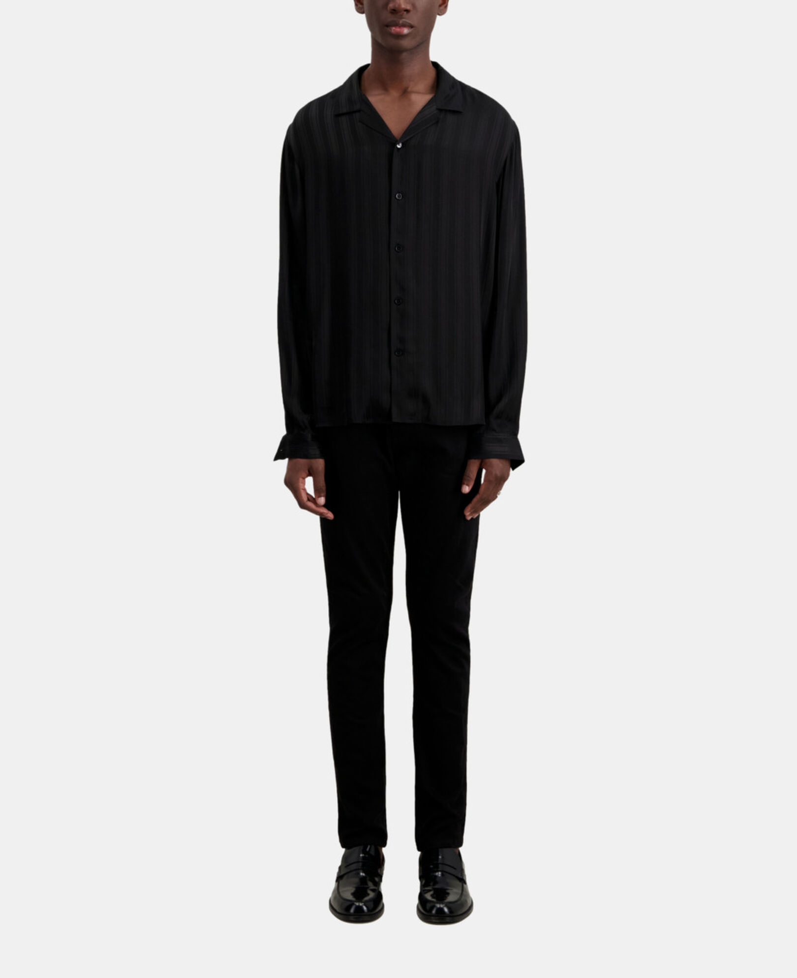 The Kooples HERREN BLACK schwarzes jacquard-hemd mit streifen