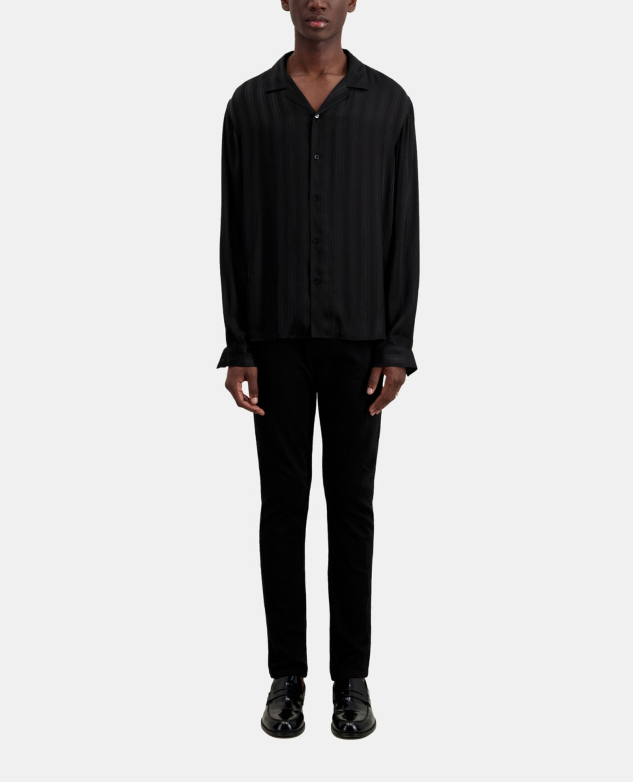 Schwarzes Jacquard-Hemd mit Streifen, BLACK, hi-res image number null