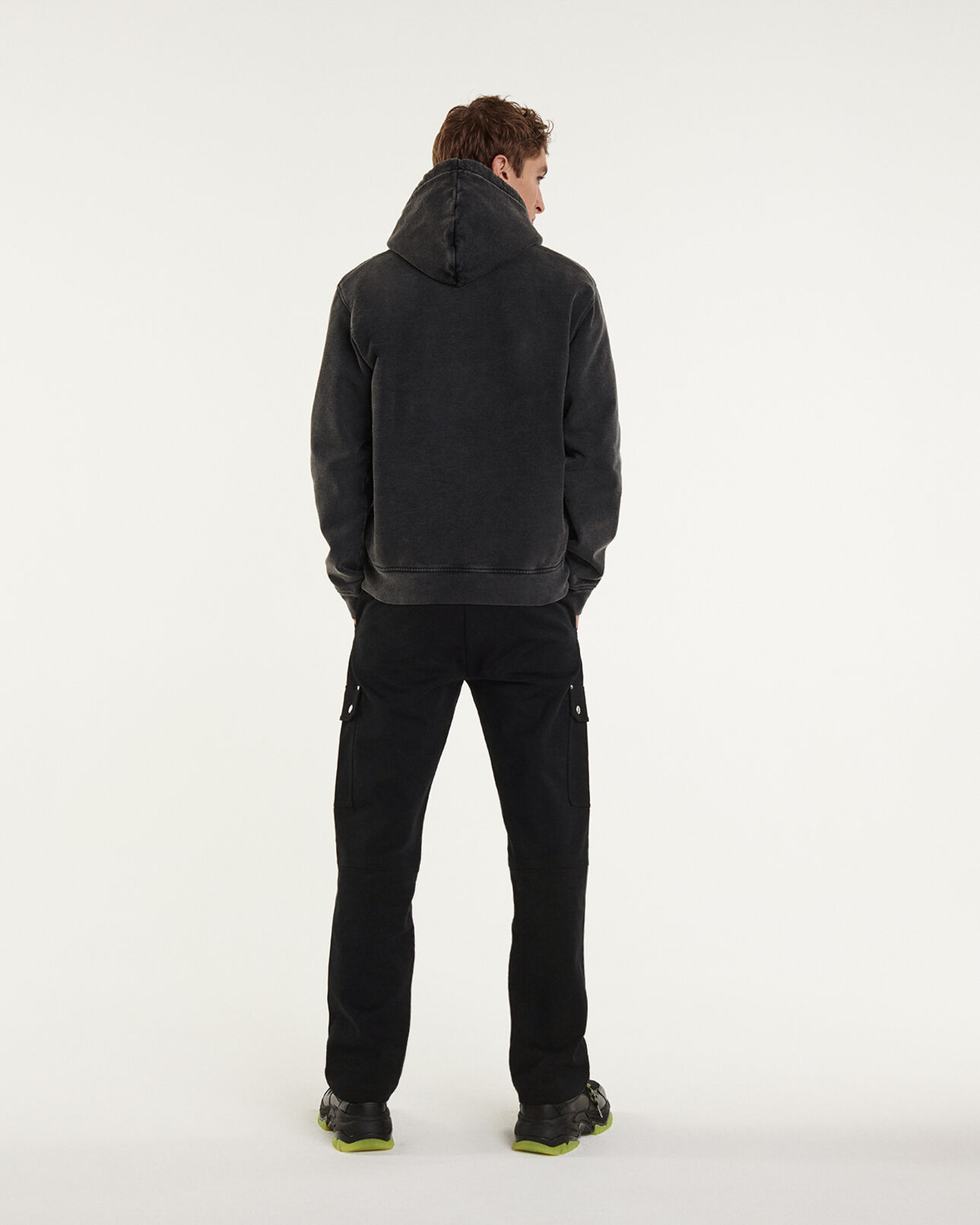 The Kooples MEN BLACK WASHED faded black cotton hoodie with logo
