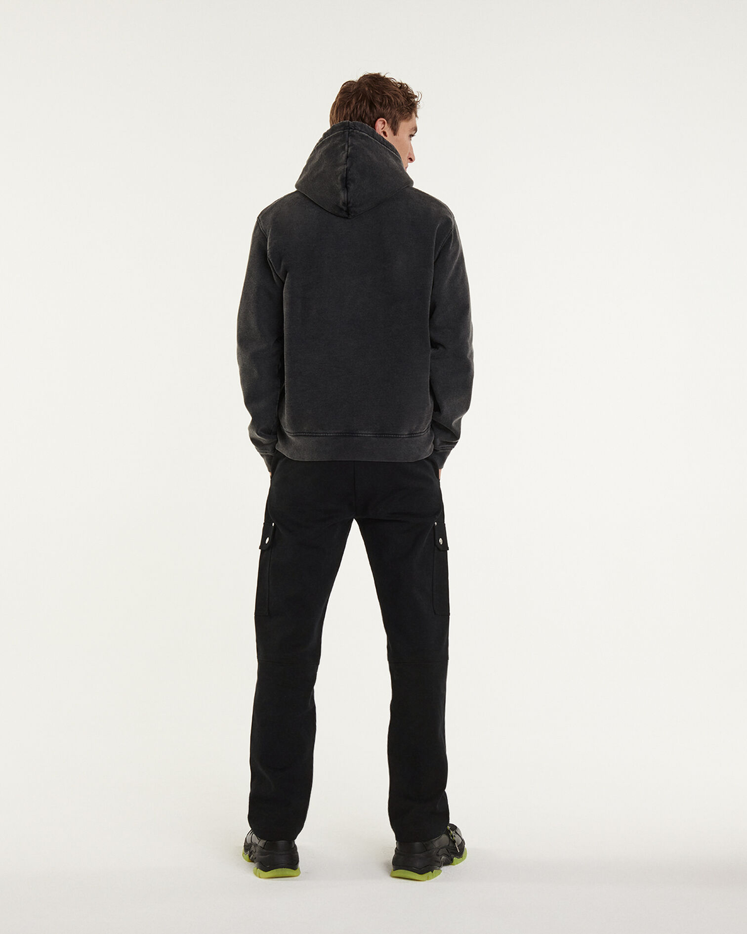 Faded black cotton hoodie with logo, BLACK WASHED, hi-res image number null