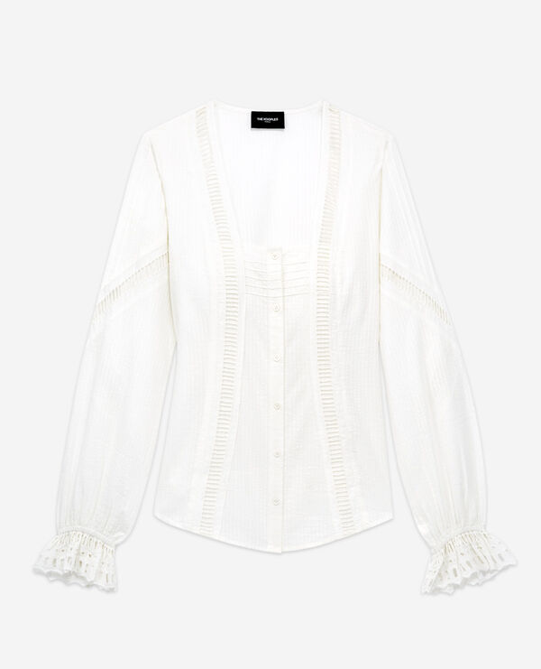 ecru cotton embroidered long-sleeve top