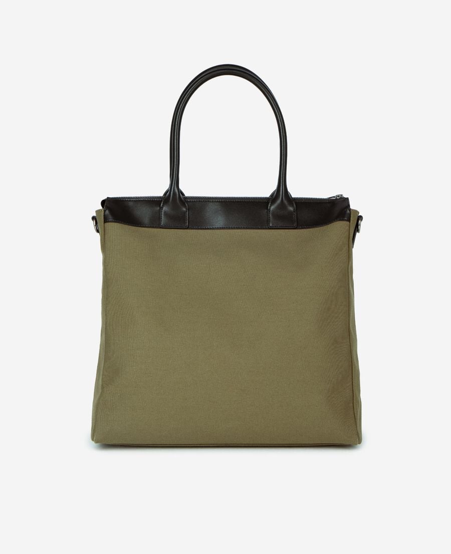 The Kooples MEN KAKI khaki canvas and leather tote bag