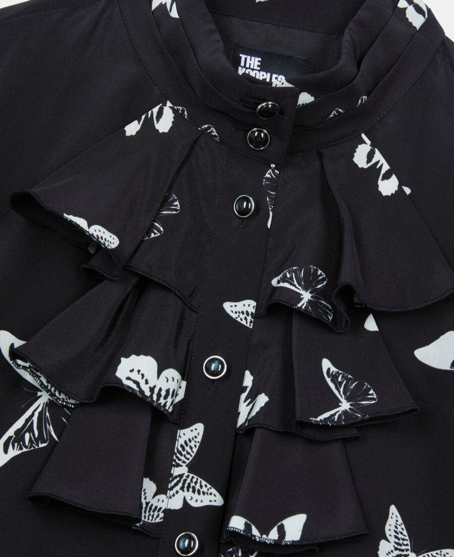 The Kooples FEMME BLACK WHITE robe courte imprim&eacute;e papillons