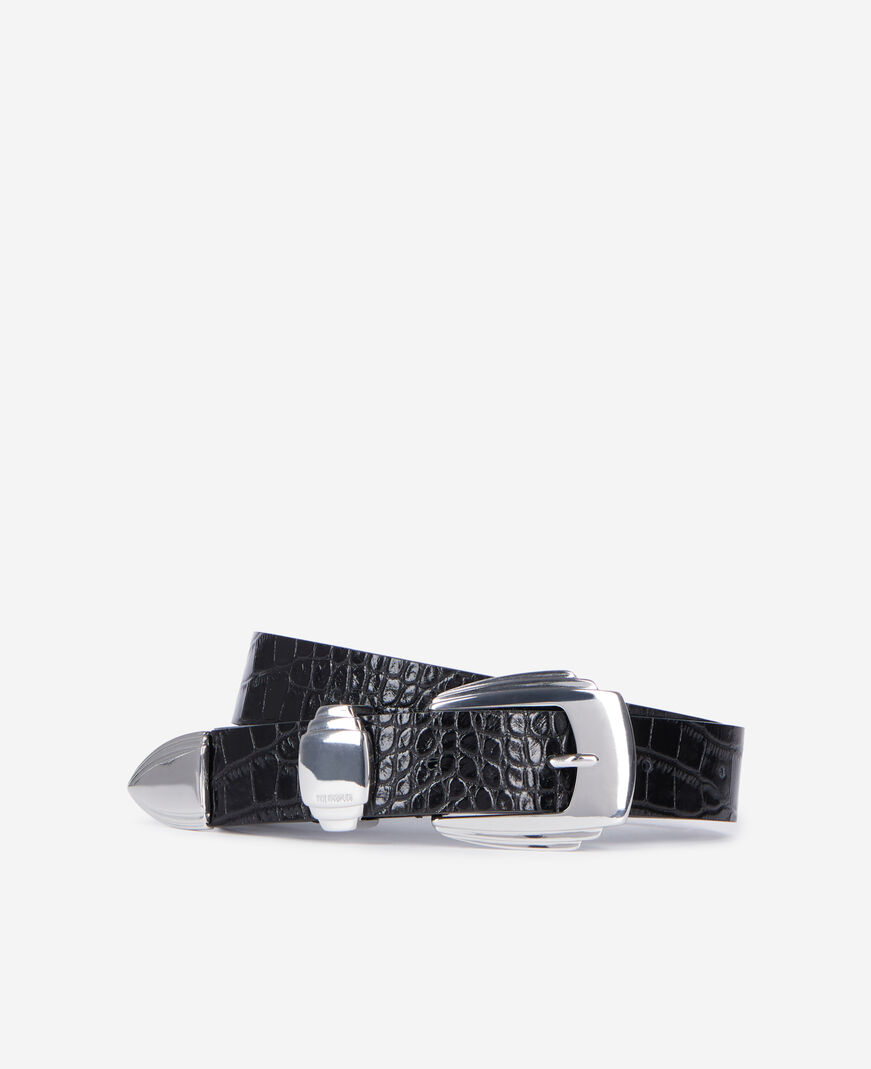 The Kooples WOMEN BLACK black crocodile-effect leather belt