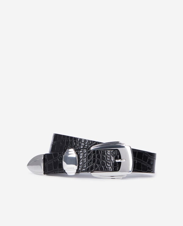 The Kooples WOMEN BLACK black crocodile-effect leather belt