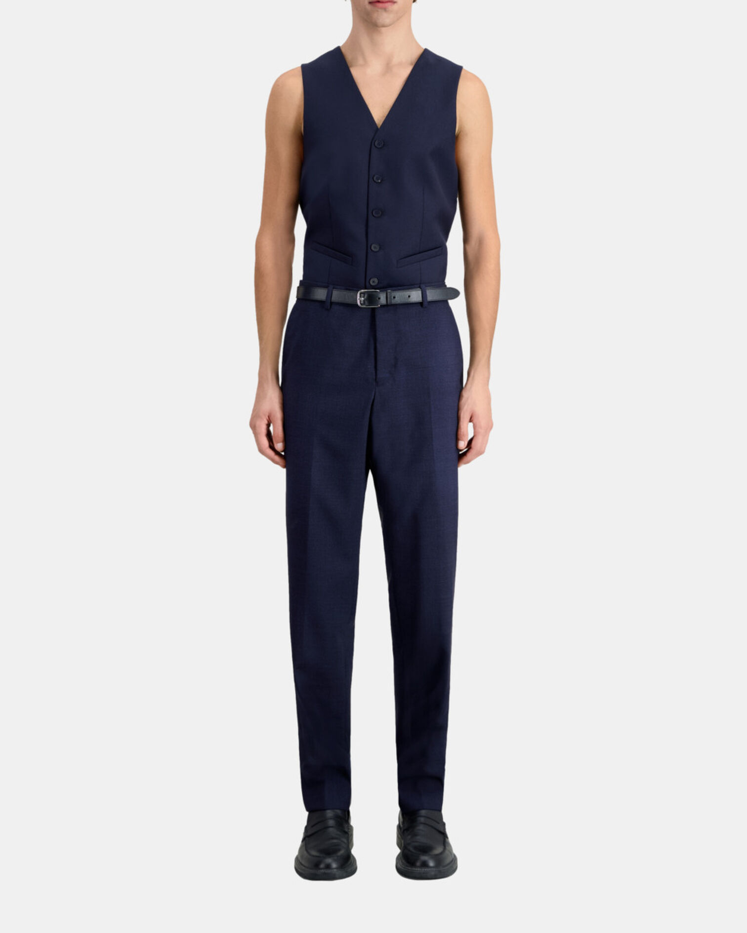 Pantalon de costume bleu marine en laine à micro motifs, NAVY / BLACK, hi-res image number null