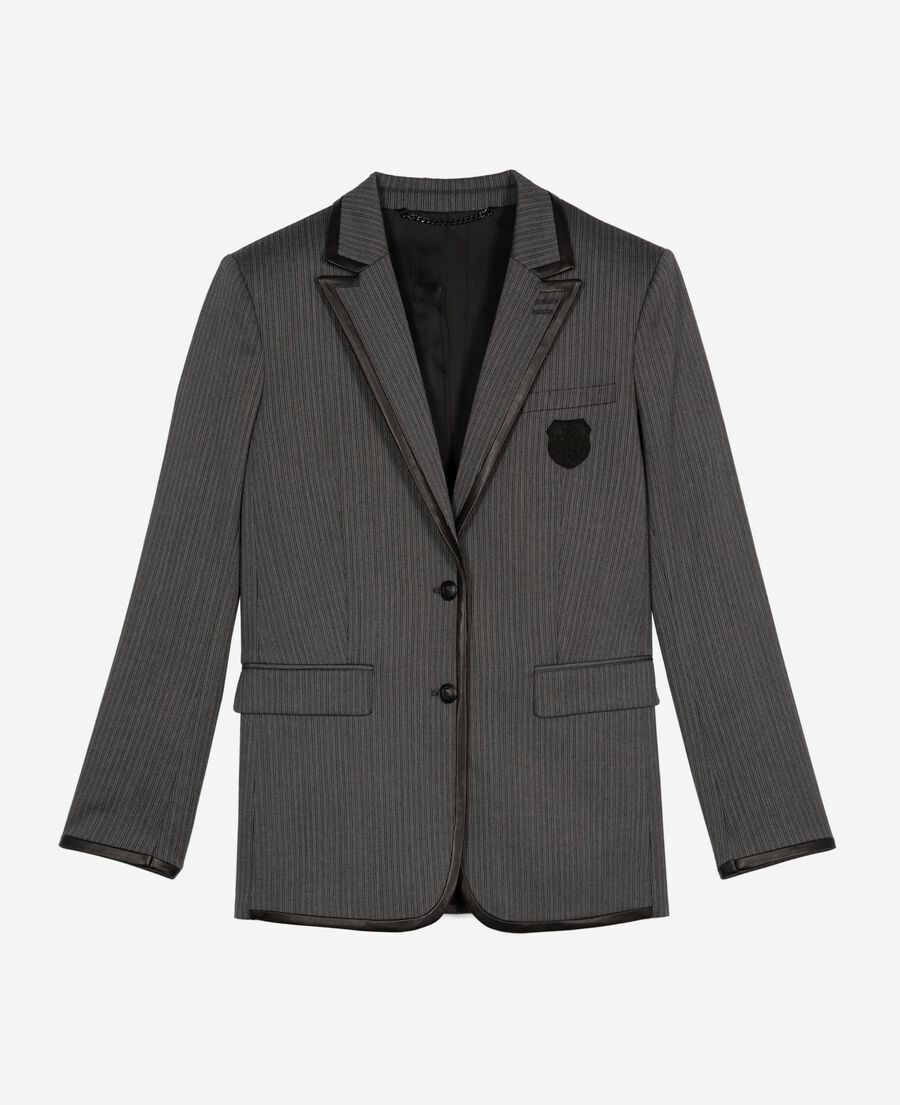 The Kooples FEMME DARK GREY veste à rayures en laine mélangée grise