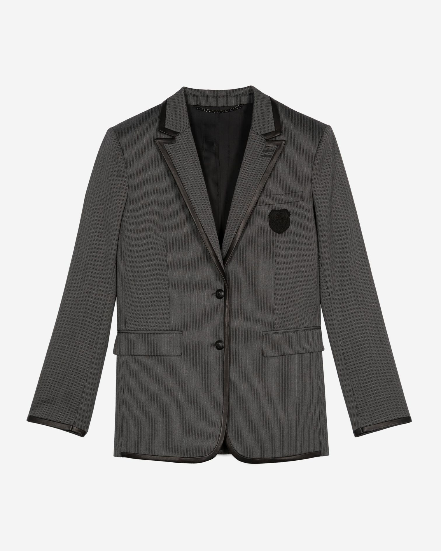 Gestreifte Jacke aus grauem Wollgemisch, DARK GREY, hi-res image number null