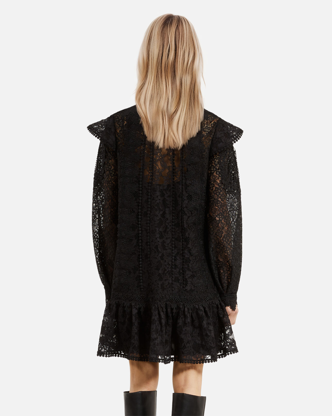 The Kooples FEMME BLACK robe courte en dentelle noire