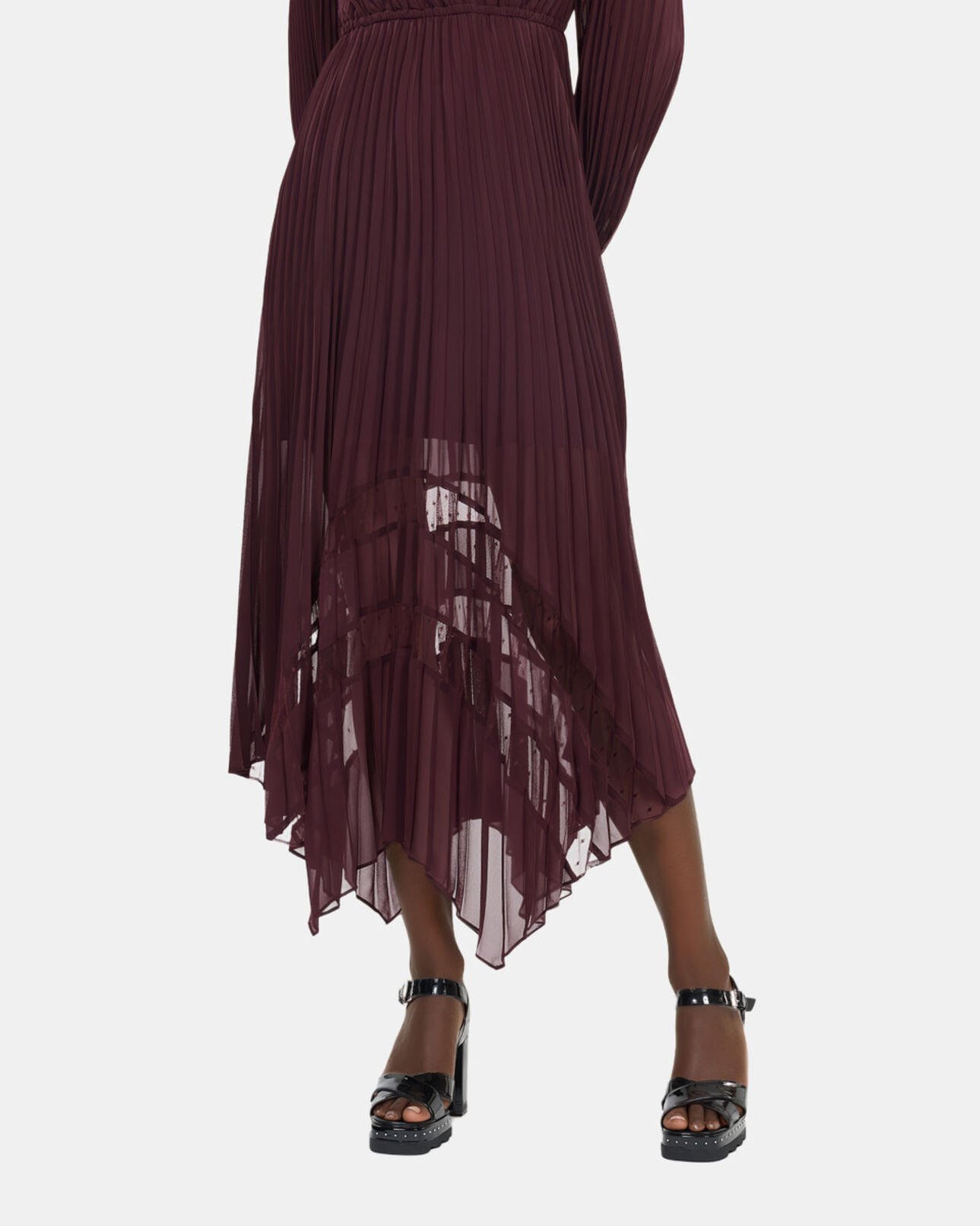 The Kooples FEMME BURGUNDY robe longue plissée bordeaux