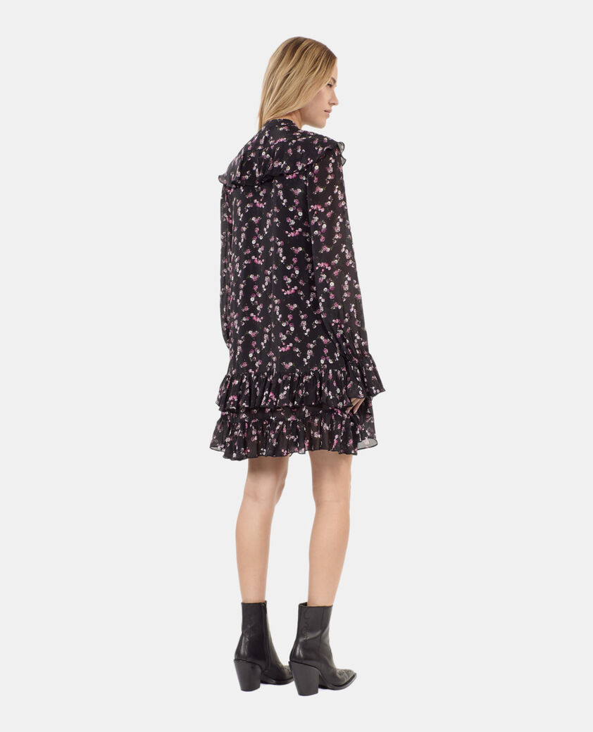 The Kooples FEMME BLACK robe courte &agrave; volants imprim&eacute; fleuri
