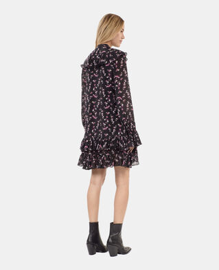 The Kooples FEMME BLACK robe courte &agrave; volants imprim&eacute; fleuri