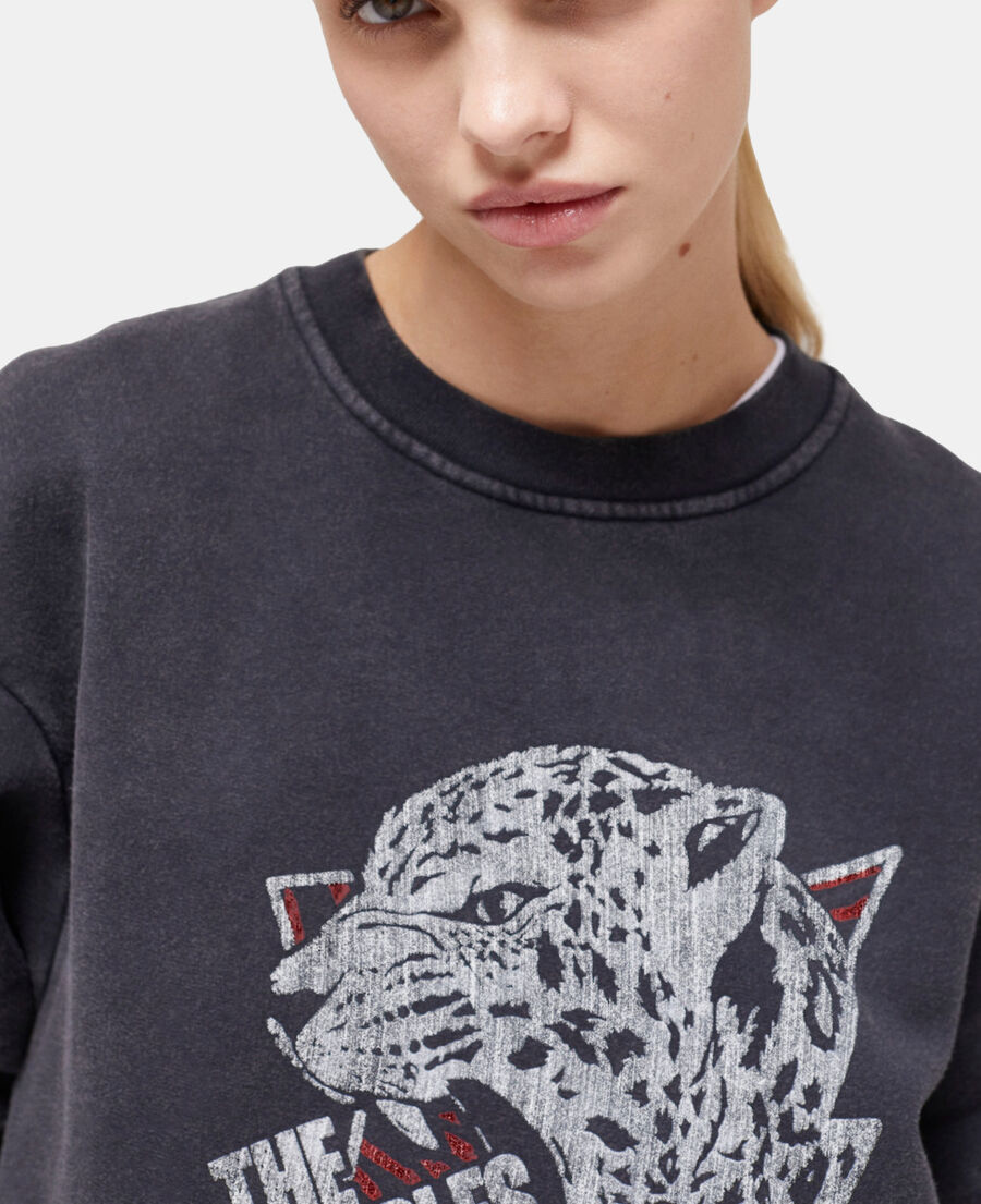 sweatshirt sérigraphié tigre noir