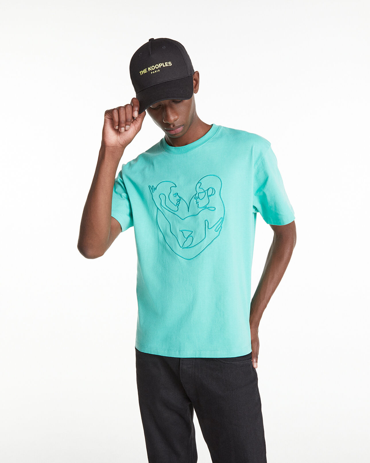 The Kooples MEN BLACK / YELLOW black cap in cotton with fluorescent logo