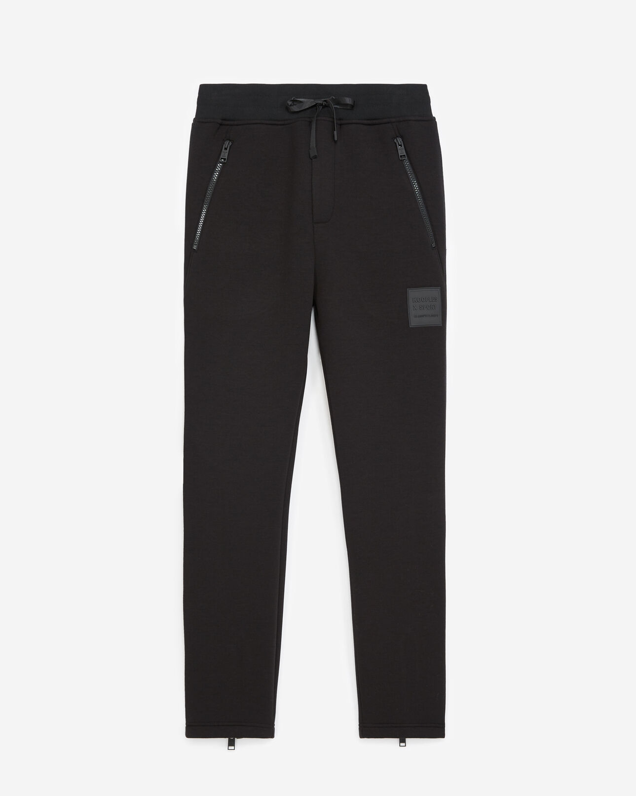 The Kooples MEN BLACK zipped skinny black joggers with logo patch