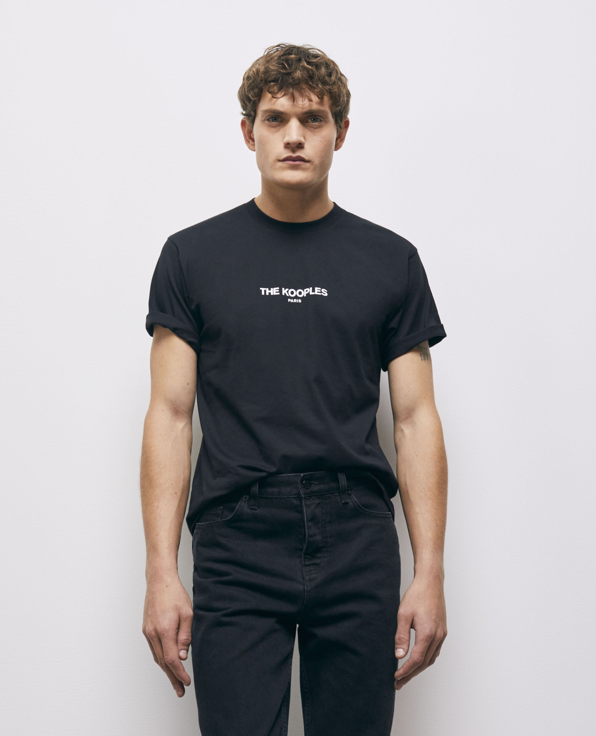 Schwarz bedrucktes Baumwoll-T-Shirt, BLACK, hi-res image number null