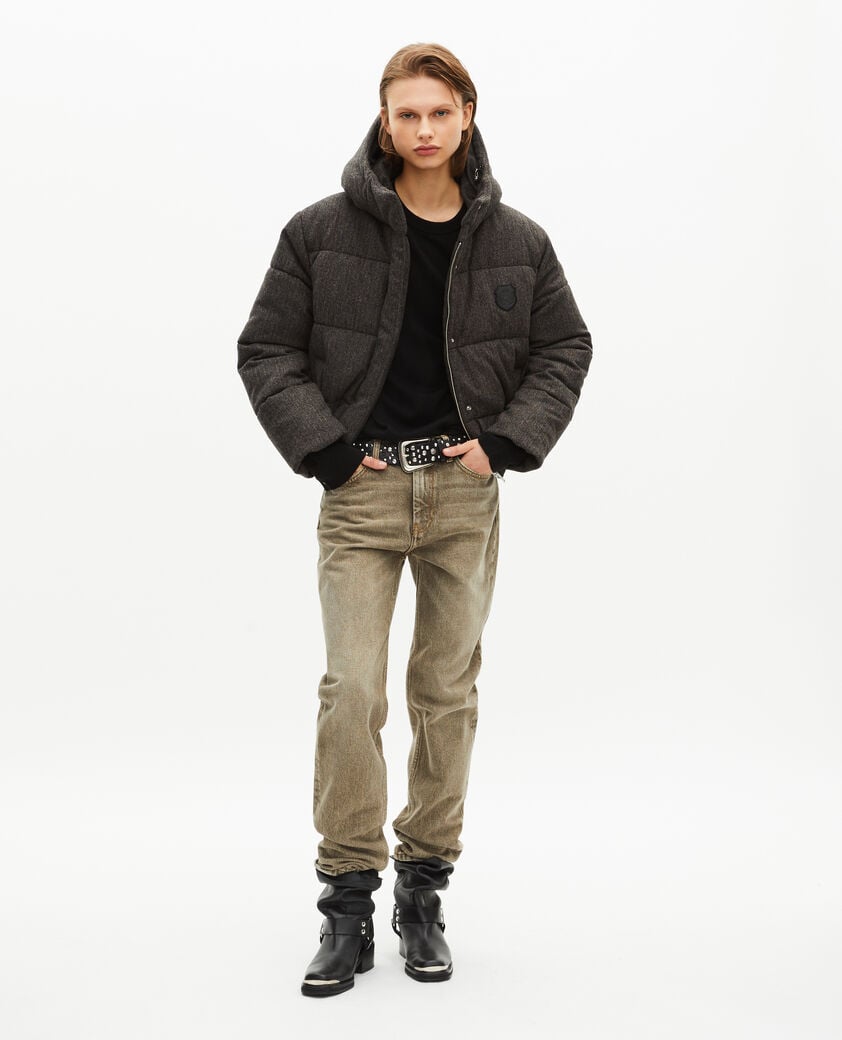 The Kooples DAMEN STONE kurze dunkelgraue daunenjacke aus wolle