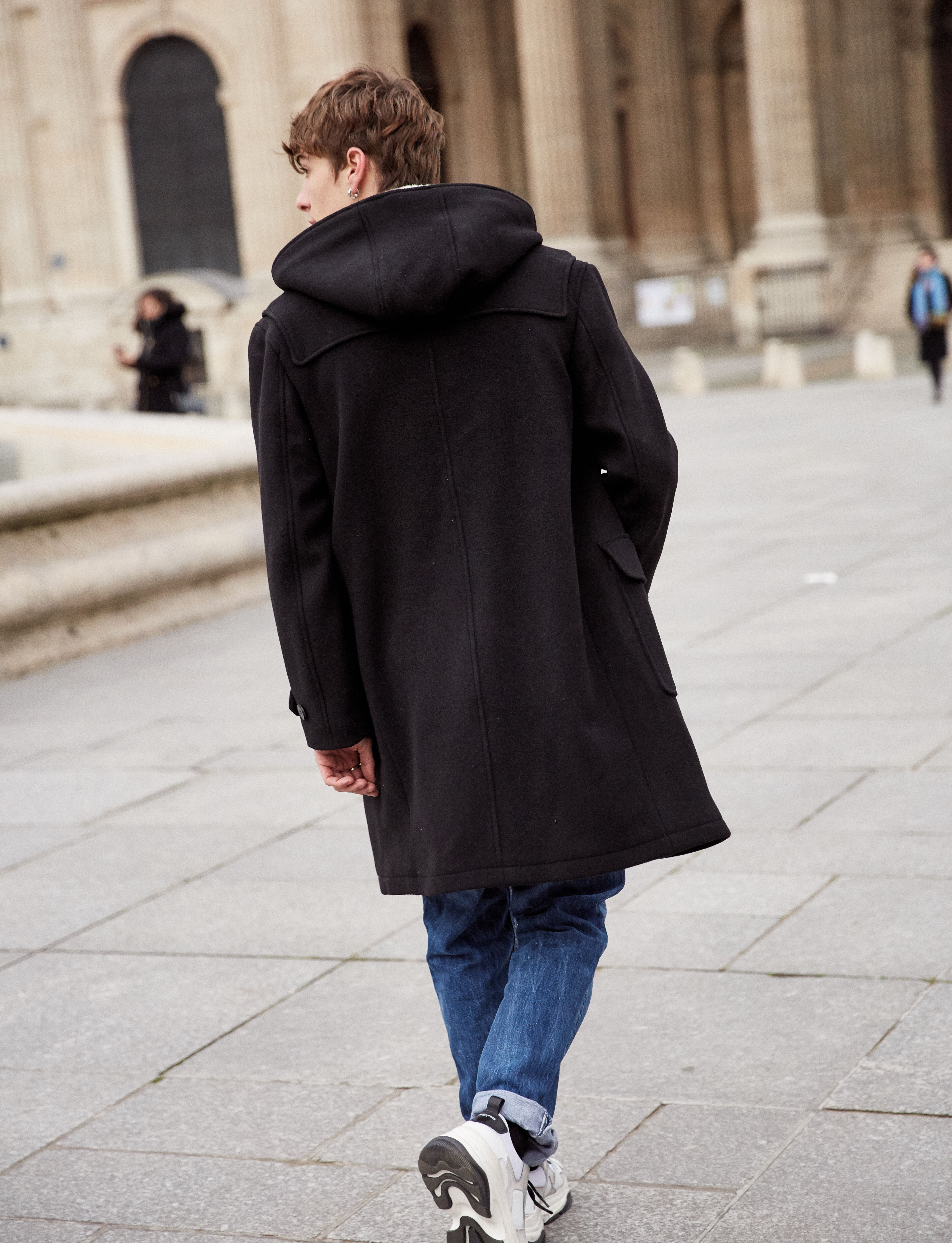 Black wool duffle coat