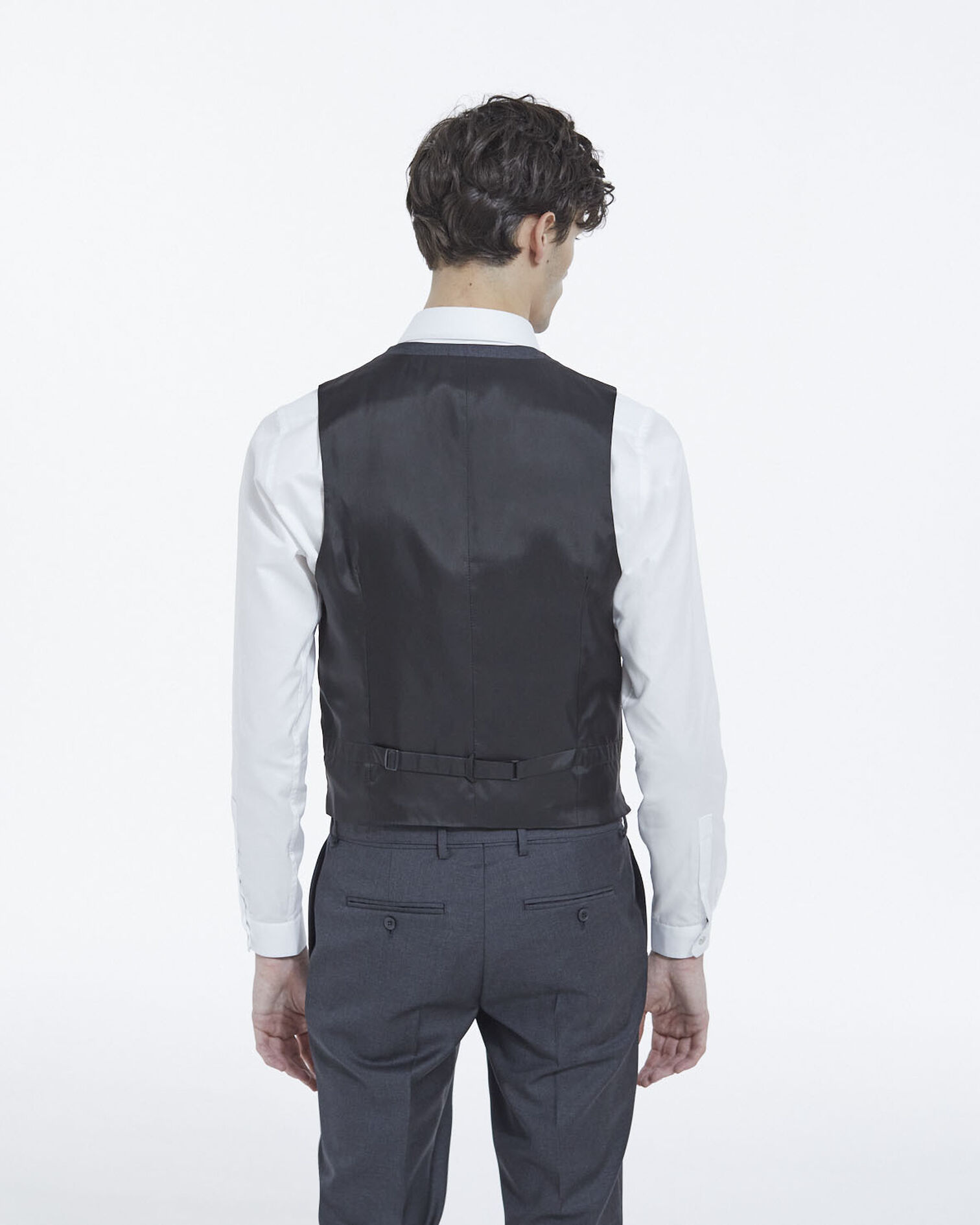 Buttoned fitted dark grey waistcoat, DARK GREY, hi-res image number null
