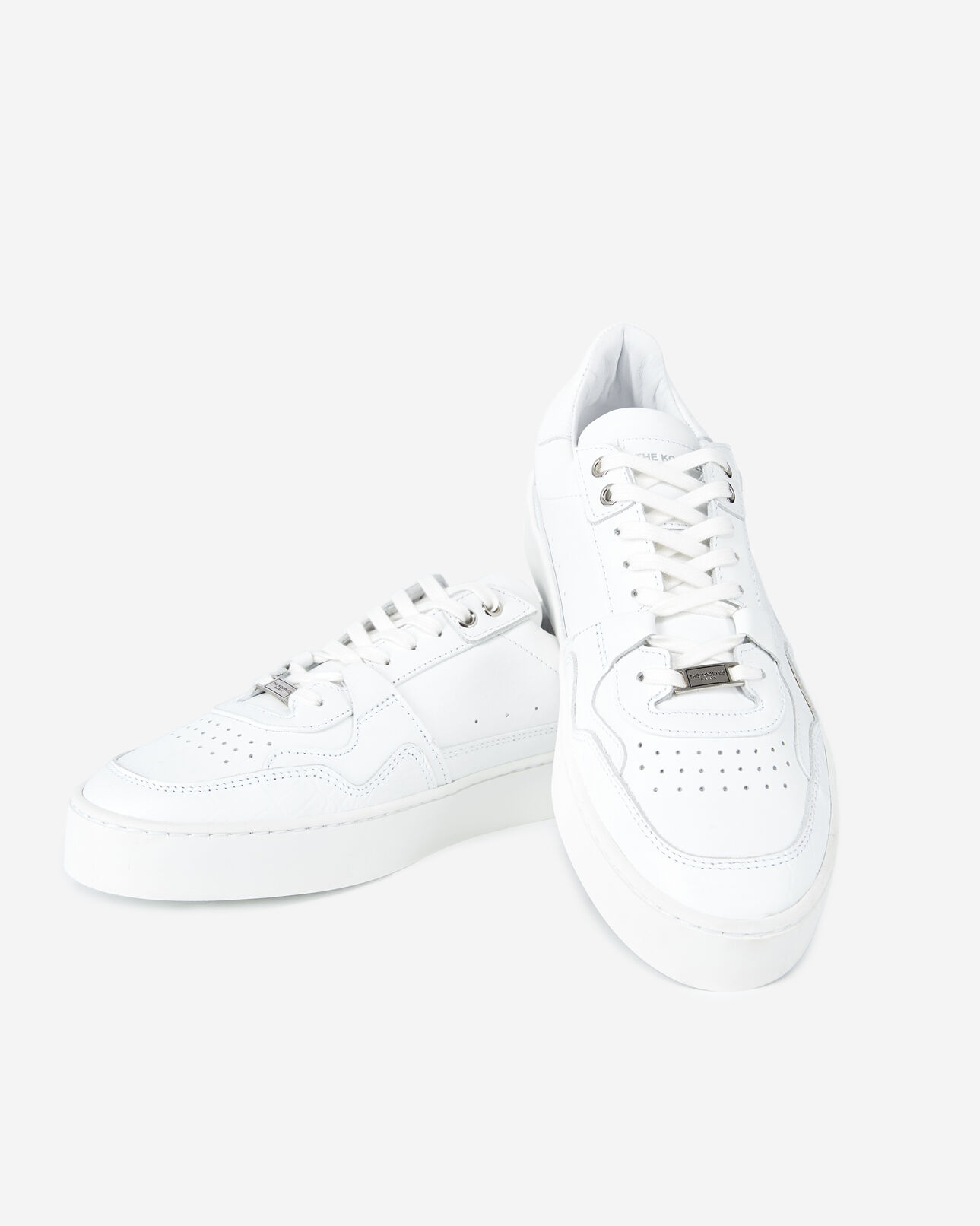The Kooples DAMEN WHITE weiße turnschuhe aus leder mit krokodetail
