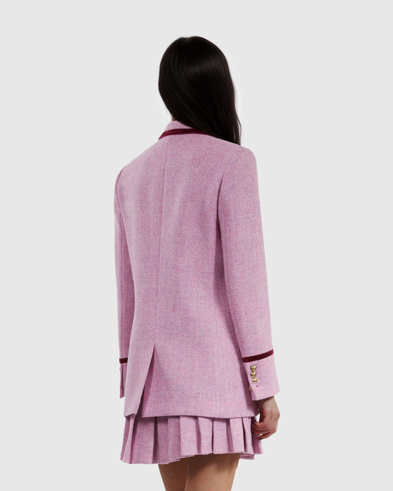 The Kooples FEMME PINK veste taille the kooples x harris tweed rose en laine