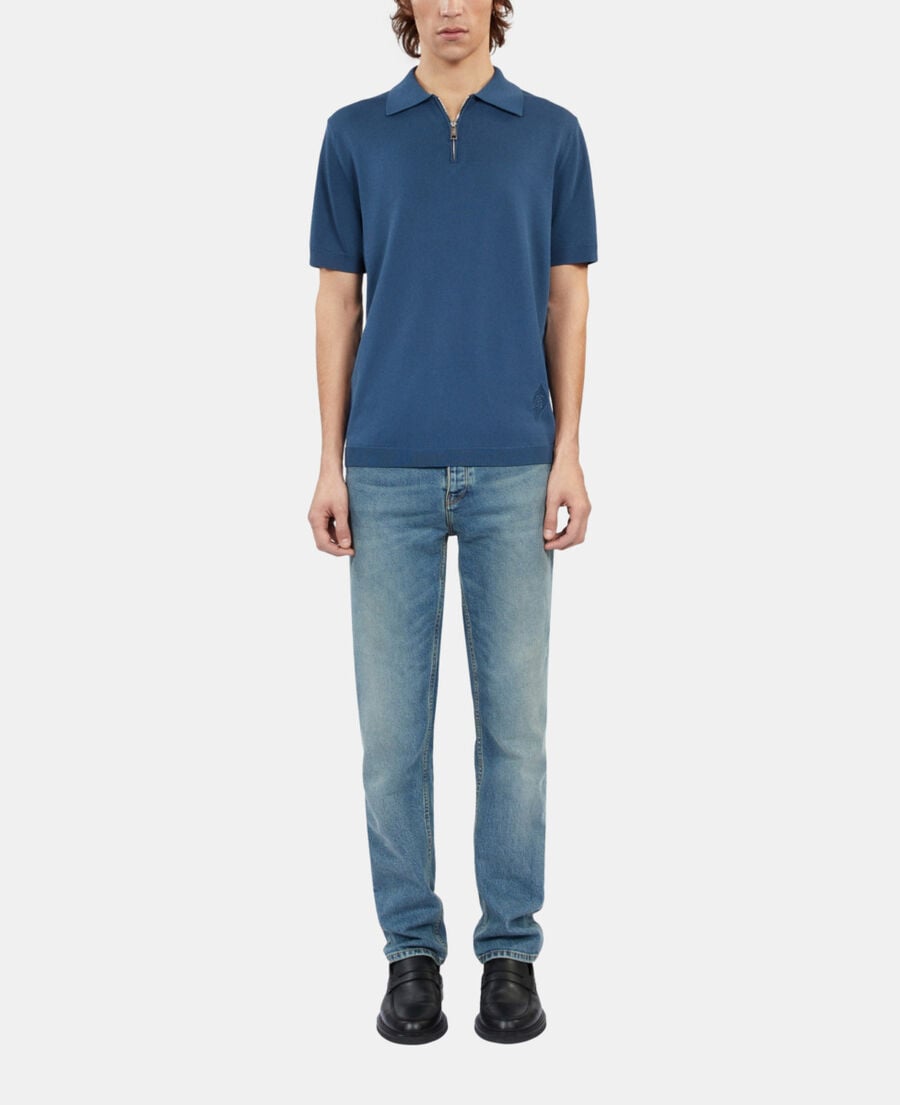 The Kooples MEN MIDDLE NAVY royal blue knitted polo t-shirt