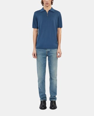 The Kooples MEN MIDDLE NAVY royal blue knitted polo t-shirt