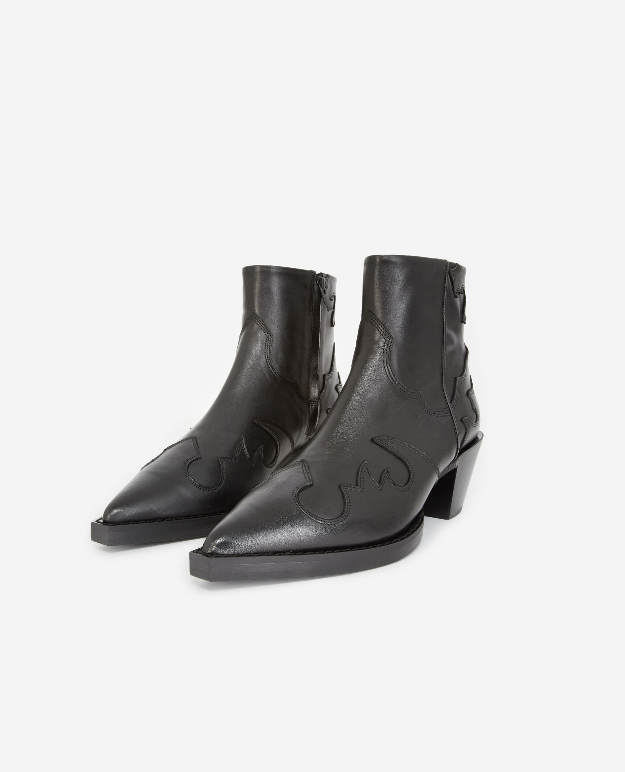Heeled western black leather ankle boots | The Kooples - US