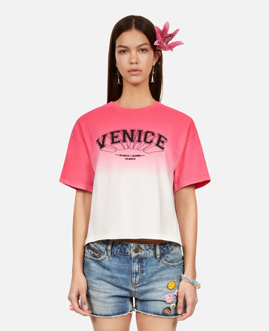 The Kooples F RETRO PINK gradient pink t-shirt with venice serigraphy