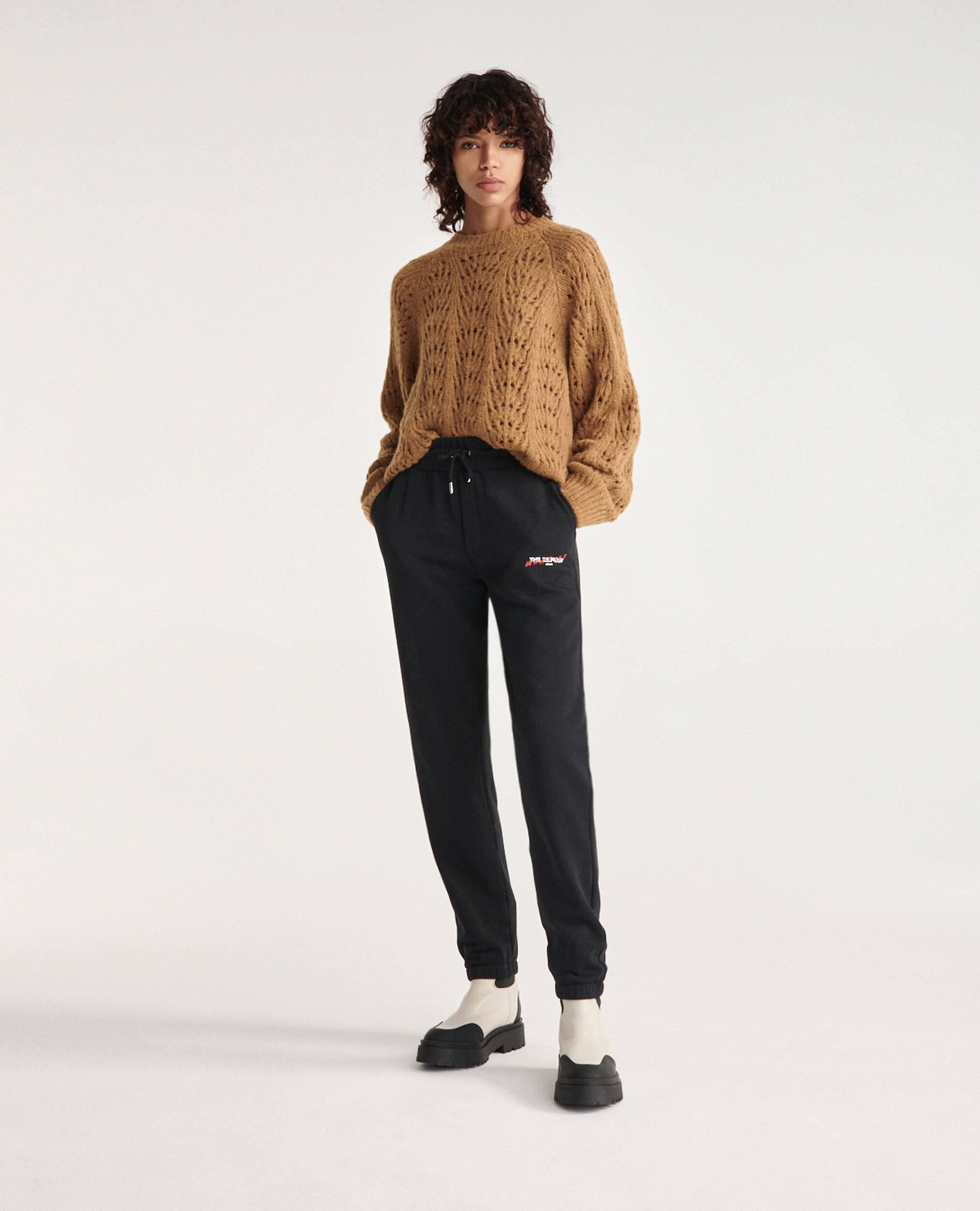 Black joggers with small The Kooples logo, BLACK, hi-res image number null