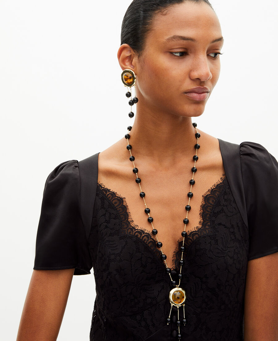 The Kooples F GOLD pearl necklace with black pendant