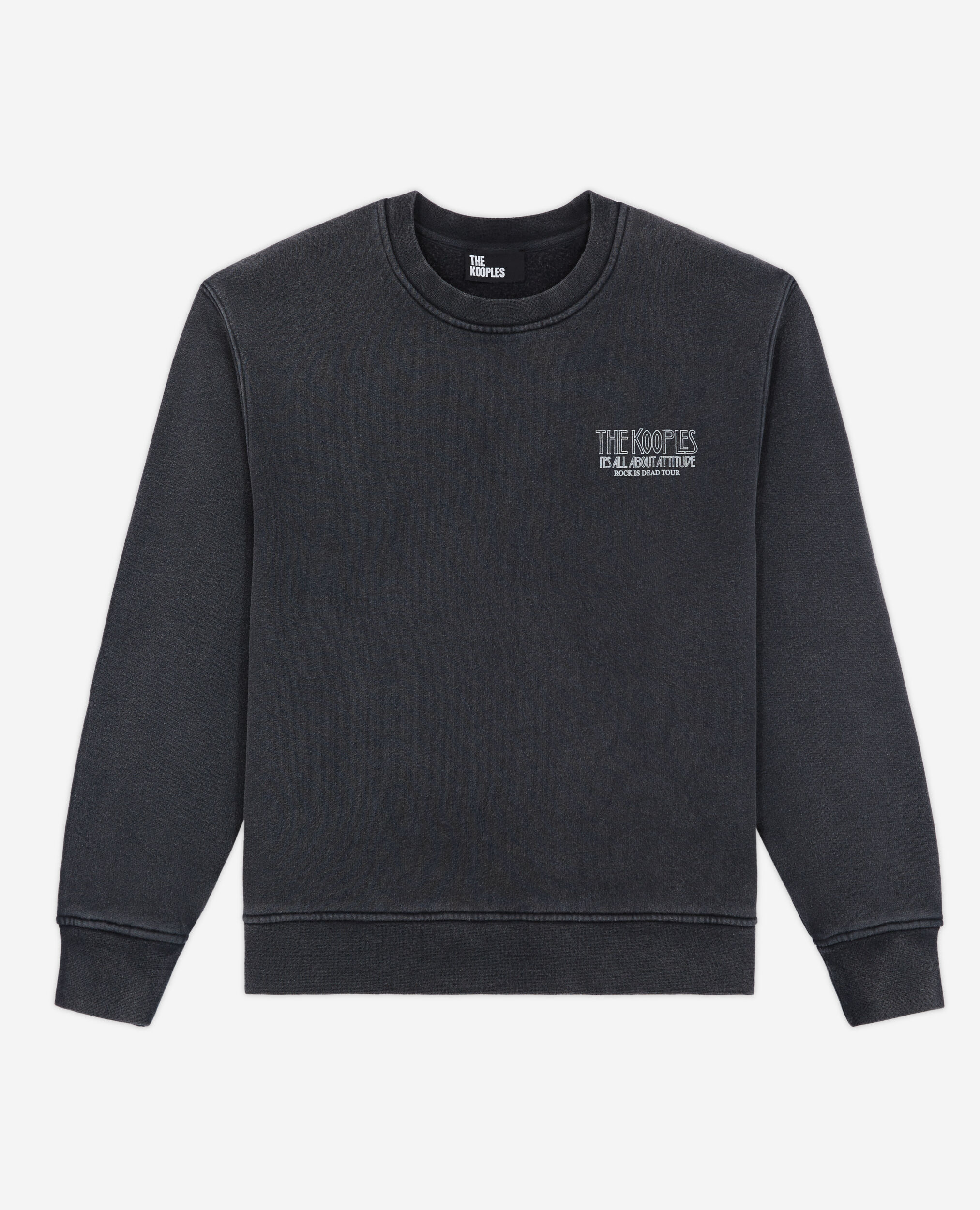 Schwarzes Sweatshirt mit Skull-Siebdruck, BLACK WASHED, hi-res image number null