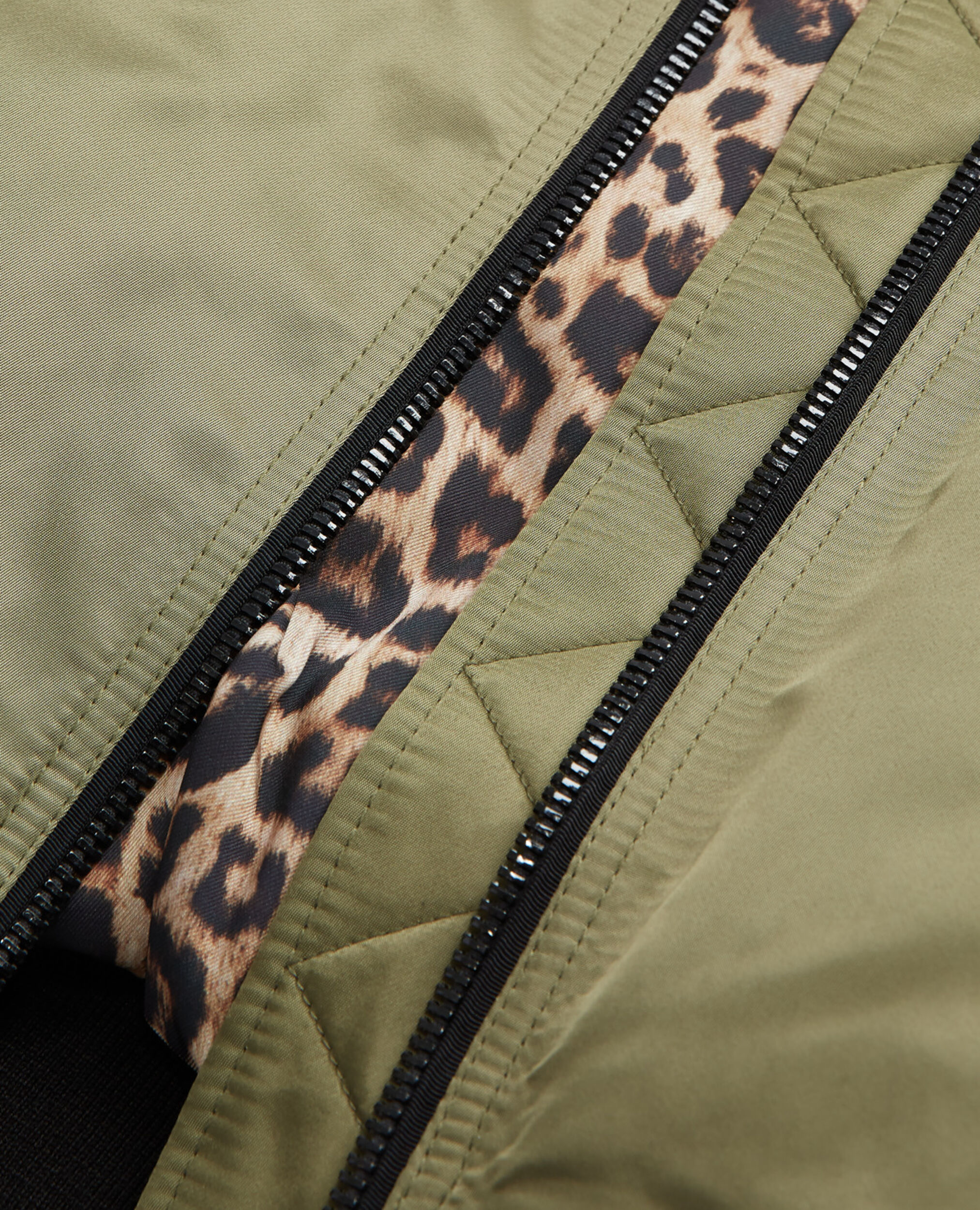 Khaki bomber jacket with leopard lining, KAKI, hi-res image number null