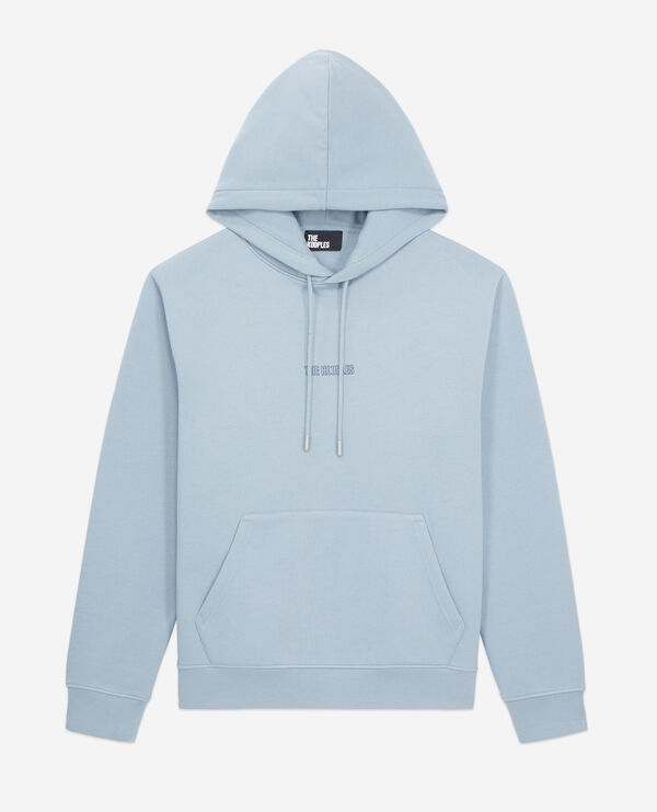 blue hoodie with logo